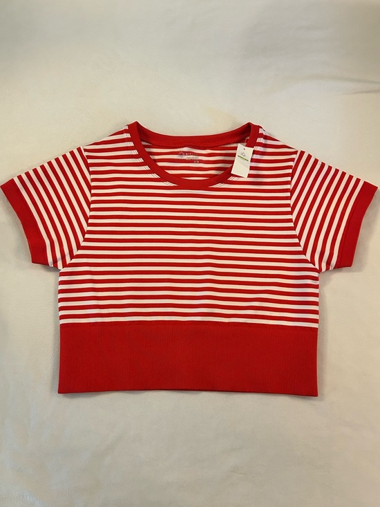 aerie Tops - aerie Offline Red & White Striped Short Sleeve Crop Tee